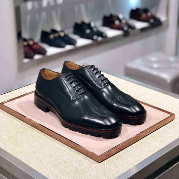 Christian Louboutin Luxury Business Oxford Black Leather Shoes Men Breathable Rubber Formal Dress Shoes Male Office Wedding Flats Footwear